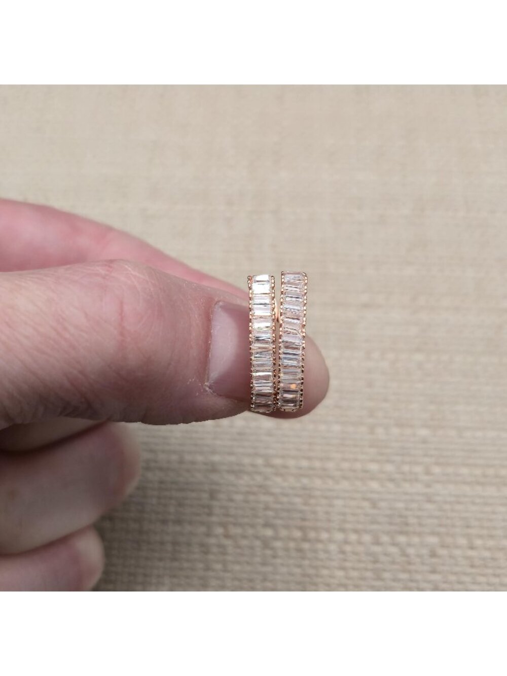 Rose Gold Over Sterling Silver Baguette Cubic Zirconia Eternity Earrings A7797 - Picture 1 of 7